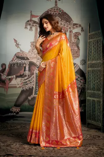 yellow festive wear zari woven soft silk saree