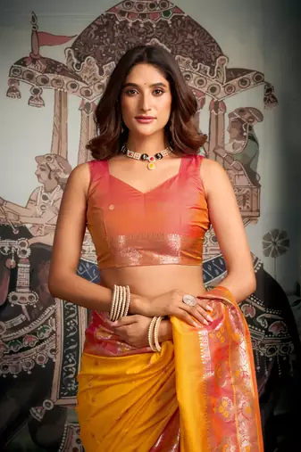 yellow festive wear zari woven soft silk saree