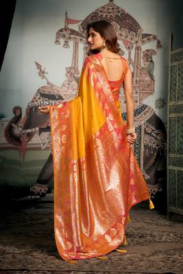 yellow festive wear zari woven soft silk saree 5
