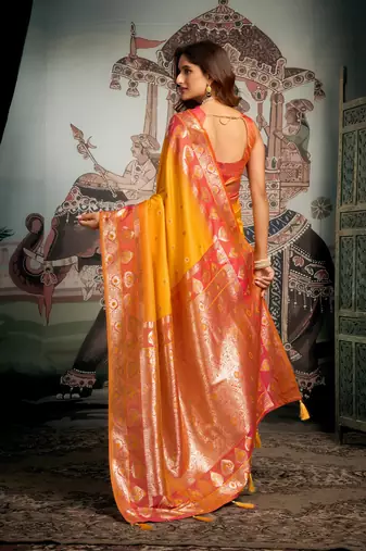 yellow festive wear zari woven soft silk saree