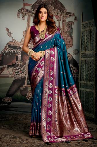 Morpich soft silk zari woven saree with blouse