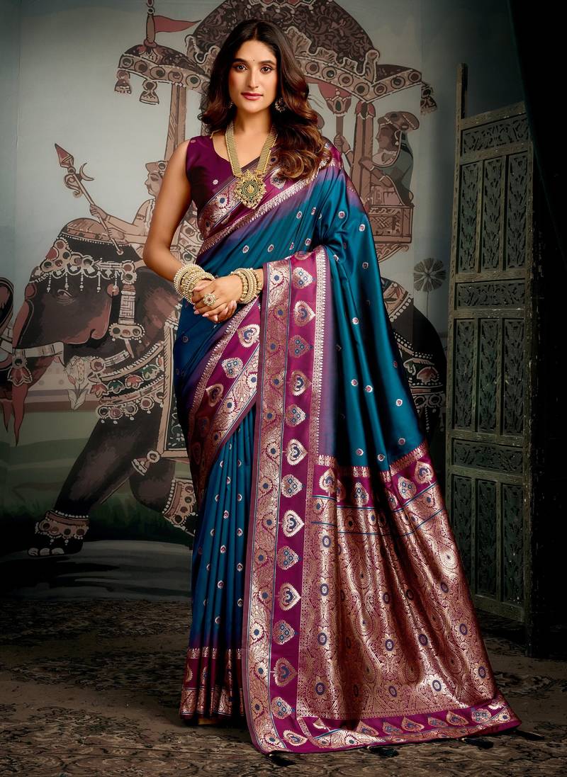 Morpich soft silk zari woven saree with blouse