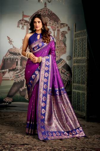 Purple soft silk zari woven saree with blouse
