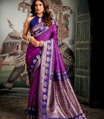 Purple soft silk zari woven saree with blouse