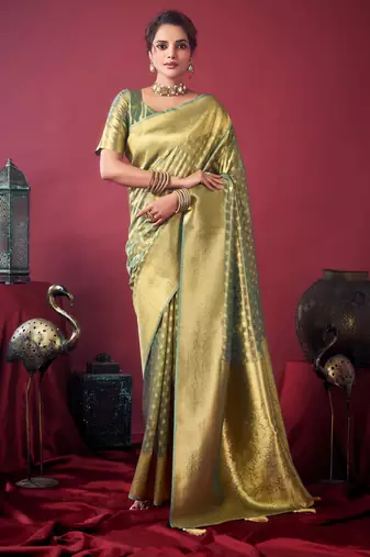 Grey tissue silk zari woven saree with blouse
