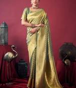 Grey tissue silk zari woven saree with blouse