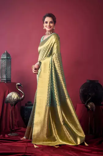 golden green tissue silk zari woven saree