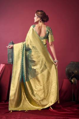 golden green tissue silk zari woven saree 5