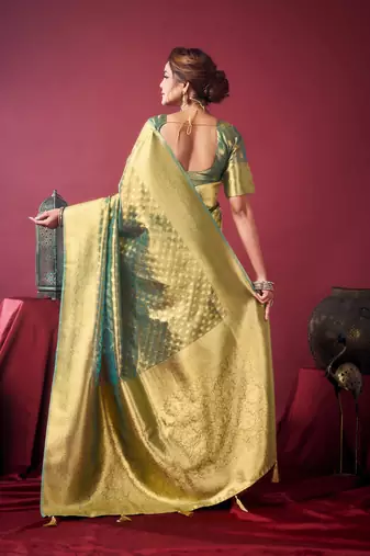 golden green tissue silk zari woven saree