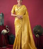 Mustard tissue silk zari woven saree with blouse