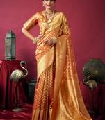 Orange tissue silk zari woven saree with blouse