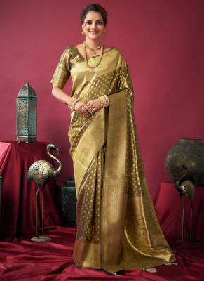 Mehendi tissue silk zari woven saree with blouse 1