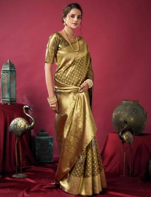 Mehendi tissue silk zari woven saree with blouse 2