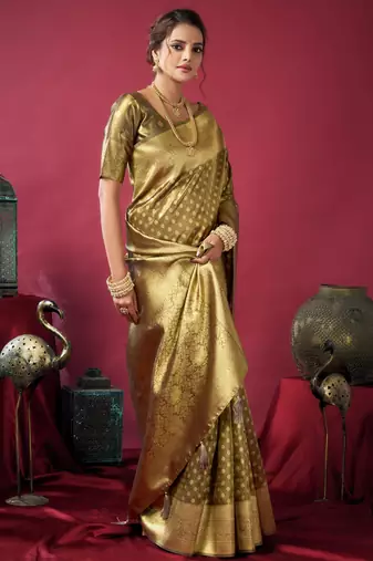 Mehendi tissue silk zari woven saree with blouse