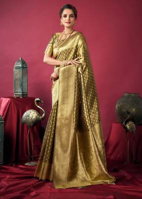 Mehendi tissue silk zari woven saree with blouse 3