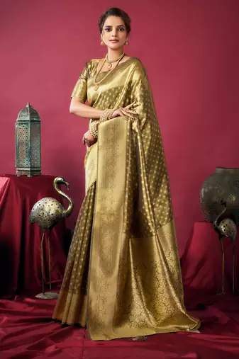 Mehendi tissue silk zari woven saree with blouse
