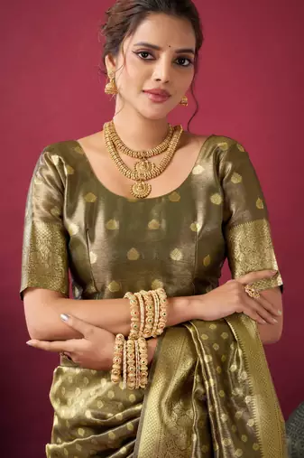 Mehendi tissue silk zari woven saree with blouse