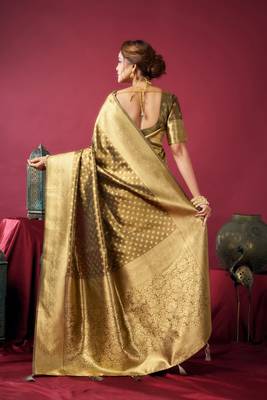Mehendi tissue silk zari woven saree with blouse 5