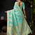 Turquoise organza khadi zari woven saree with blouse
