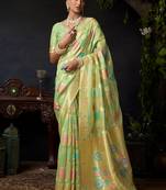 Green organza khadi zari woven saree with blouse