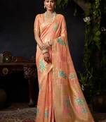 Peach organza khadi zari woven saree with blouse