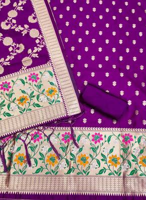 Purple Soft Banarasi silk zari woven design dress material 4