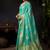 Turquoise organza khadi zari woven saree with blouse