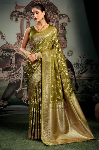 Mehendi premium soft silk zari woven saree with blouse