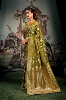 mehendi festive wear premium soft silk saree with zari work 3