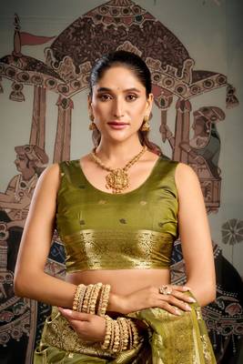 mehendi festive wear premium soft silk saree with zari work 4