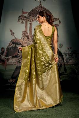 mehendi festive wear premium soft silk saree with zari work 5