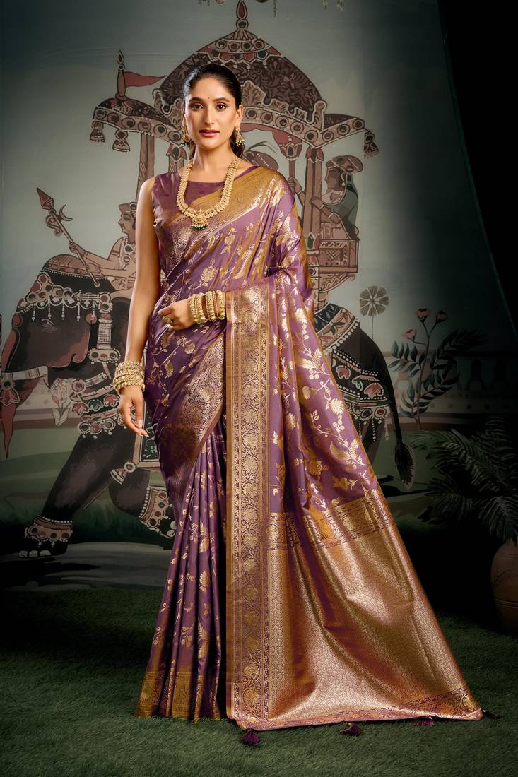Wine premium soft silk zari woven saree with blouse