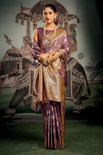 Wine premium soft silk zari woven saree with blouse