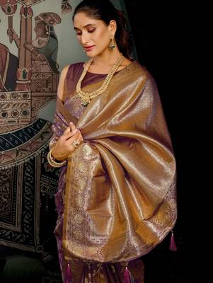 Wine premium soft silk zari woven saree with blouse 4