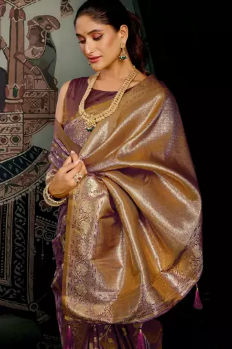 Wine premium soft silk zari woven saree with blouse