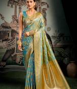 Turquoise premium soft silk zari woven saree with blouse