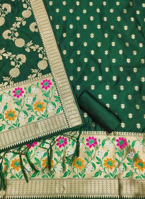 Green Soft Banarasi silk zari woven design dress material 4