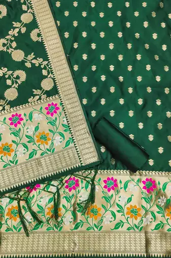 Green Soft Banarasi silk zari woven design dress material