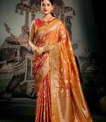 Orange premium soft silk zari woven saree with blouse