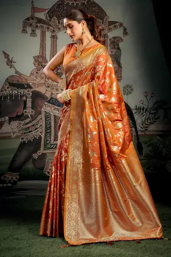 orange festive wear premium soft silk saree with zari work