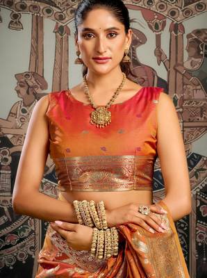 orange festive wear premium soft silk saree with zari work 4