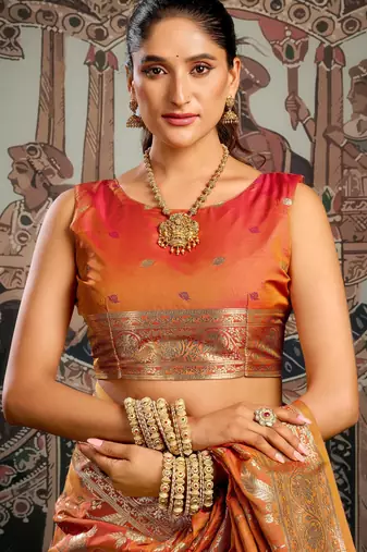 orange festive wear premium soft silk saree with zari work