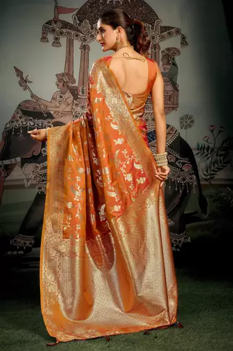 orange festive wear premium soft silk saree with zari work
