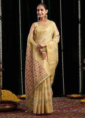 beige zari woven soft spun cotton saree 2