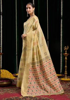beige zari woven soft spun cotton saree 3