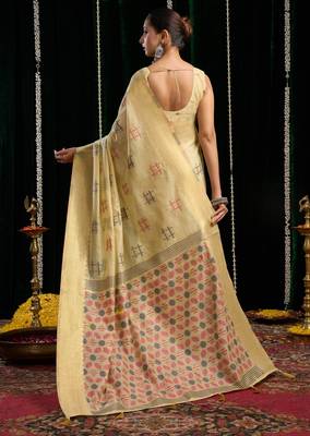 beige zari woven soft spun cotton saree 5