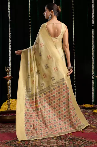 beige zari woven soft spun cotton saree