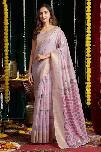 Purple soft spun cotton zari woven saree with blouse