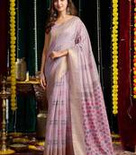 Purple soft spun cotton zari woven saree with blouse