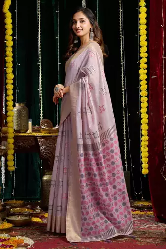 Purple soft spun cotton zari woven saree with blouse